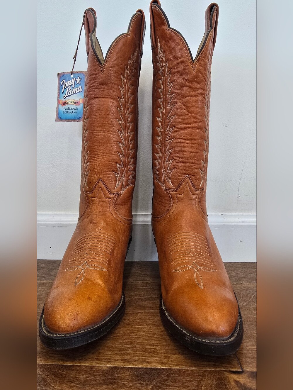 NOS Vintage Tony Lama Black Label Cowboy Boots H5669 Women 6.5R Cognac Tan W/Box